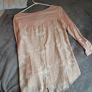 Soft Pink Top w/ Paisley Chiffon Button Down Back